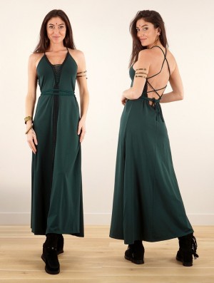 Toonzshop Amulette Lace-up Split Long Dress Naisten Mekko Sinivihreä | 8567PORFX