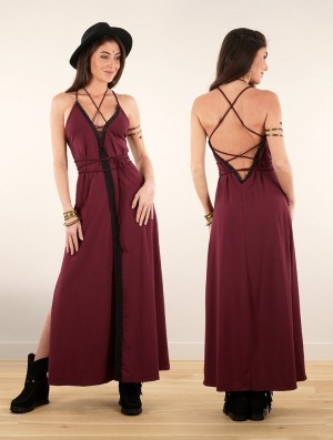 Toonzshop Amulette Lace-up Split Long Dress Naisten Mekko Wine | 7532VITWM