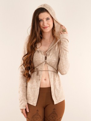 Toonzshop Awenäe Hooded Cardigan With Front Lacing Naisten Neuletakki Beige | 5491YTFMA