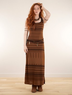 Toonzshop Electra Aztec Printed Long Split Strappy Dress Naisten Mekko Sienna | 5628ZRGVU