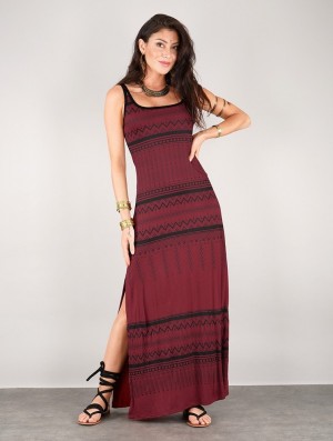 Toonzshop Electra Aztec Printed Long Split Strappy Dress Naisten Mekko Tummanpunainen | 3620DHRZW