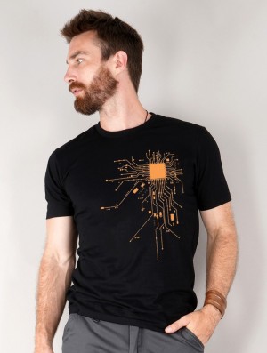 Toonzshop Electrosystem Printed Short Sleeve T-shirt Miesten T-Paita Mustat Oranssi | 1725LJRFP