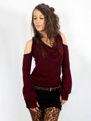 Toonzshop Elixir Bare Shoulder Pullover Naisten Villapusero Wine | 9621TGKZS