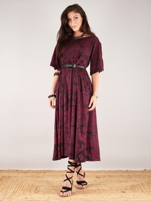 Toonzshop Eorynn Africa Printed Oversized Long Dress Naisten Mekko Wine | 8754AGIXW