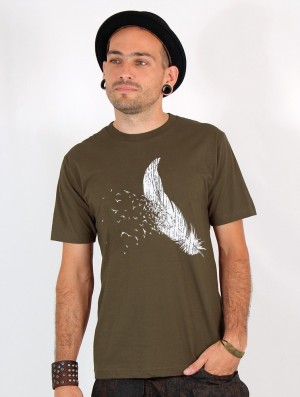 Toonzshop Feather Printed Short Sleeve T-shirt Miesten T-Paita Vaaleanvihreä | 8492YWJAK