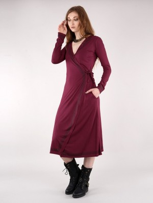 Toonzshop Irwaen Indie 2in1 Cardigan/Long Sleeve Midi Dress Naisten Mekko Wine | 9207LZFTG