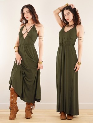 Toonzshop Lazüli Loose And Reversible Strappy Long Dress Naisten Mekko Khaki | 2643CXHZG