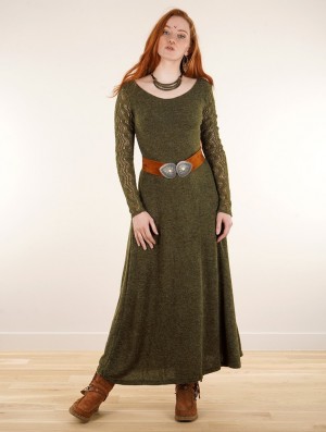 Toonzshop Melisandre Crochet Long Sleeve Long Sweater Dress Naisten Mekko Oliivinvihreä Vihreä | 7465PTXCW