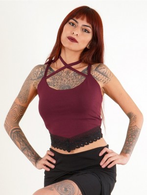 Toonzshop Moön Sleeveless Crop Top Naisten Topit Wine | 4309VMLFP