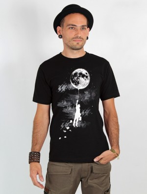 Toonzshop Moon Balloon Printed Short Sleeve T-shirt Miesten T-Paita Mustat | 8302DVCON