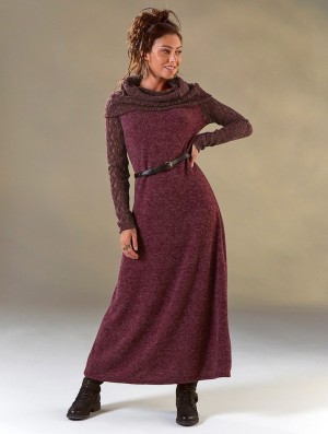 Toonzshop Nouchka Crochet Sleeves And Big Collar Long Sweater Dress Naisten Mekko Wine | 3810DWGKX