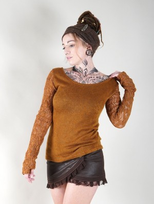 Toonzshop Oroshï Crochet Sleeve Sweater Naisten Villapaita Rusty | 8573DTXOQ