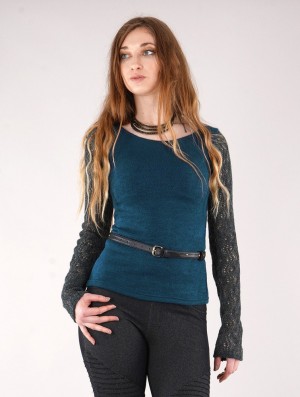 Toonzshop Oroshï Crochet Sleeve Sweater Naisten Villapaita Sininen | 8523NIDOM