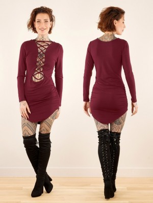 Toonzshop Ritaa Long Sleeve Dress Naisten Mekko Wine | 2648FAKNG