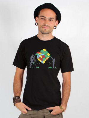 Toonzshop Rubik's Cube Graffiti Printed Short Sleeve T-shirt Miesten T-Paita Mustat | 5978HDLKC