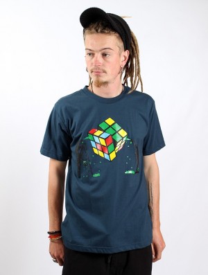 Toonzshop Rubik's Cube Graffiti Printed Short Sleeve T-shirt Miesten T-Paita Tummansininen | 6517RHPKQ