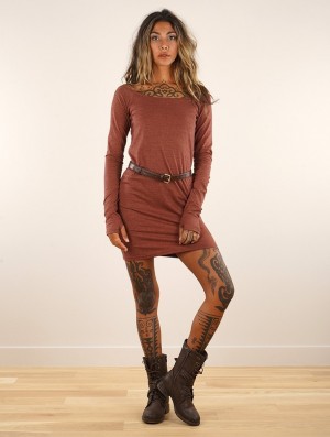 Toonzshop Saädiya Long Sleeve Short Dress Naisten Mekko Mottled sienna | 8317HTLBM