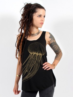 Toonzshop Sajja Medusa Printed Tank Top Naisten Hihaton Paita Mustat Kultaiset | 6270UWCFH