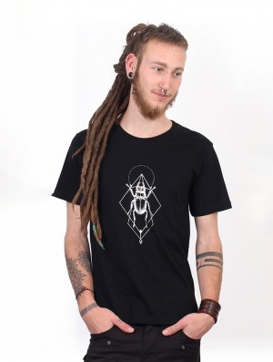 Toonzshop Scarab Spirit T-shirt Miesten T-Paita Mustat Hopea | 1365KOEDL