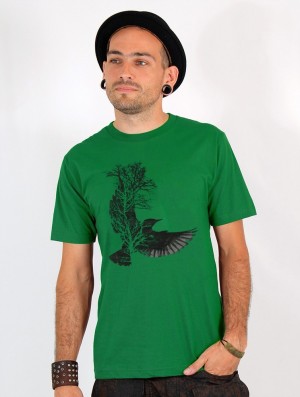 Toonzshop Tree Crow Printed Short Sleeve T-shirt Miesten T-Paita Vihreä | 1907OWHSY