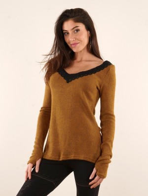 Toonzshop Ysälys Reversible Crochet-neck Sweater Naisten Villapaita Rusty | 3917AKPYF