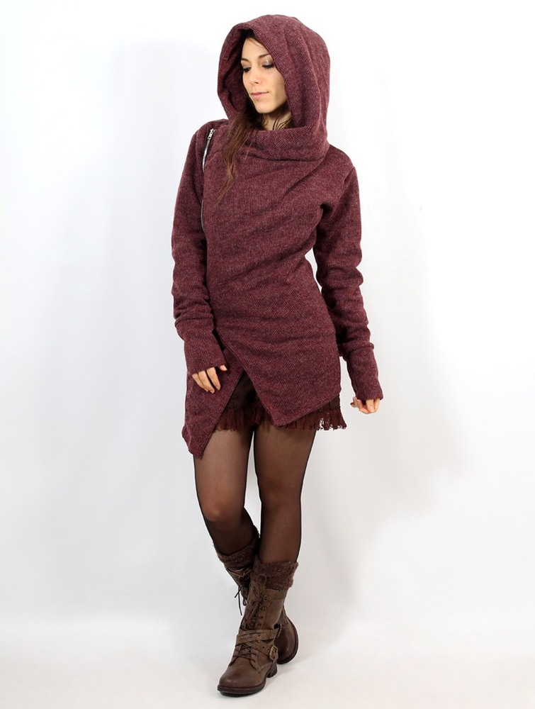 Toonzshop Akriti Crossed Hooded Jacket With Zipper Naisten Takit Wine | 4153ILEZB