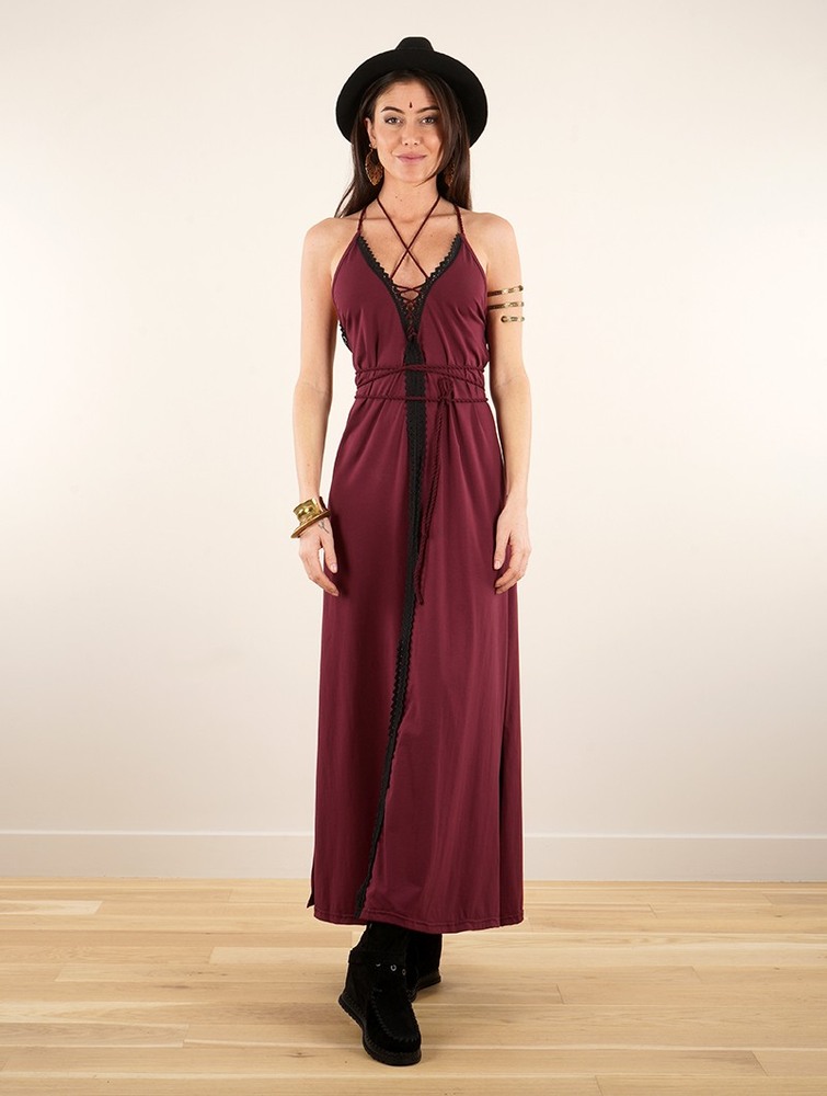 Toonzshop Amulette Lace-up Split Long Dress Naisten Mekko Wine | 7532VITWM