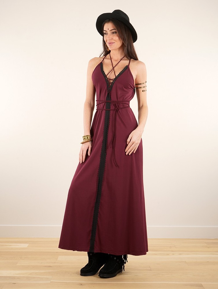 Toonzshop Amulette Lace-up Split Long Dress Naisten Mekko Wine | 7532VITWM