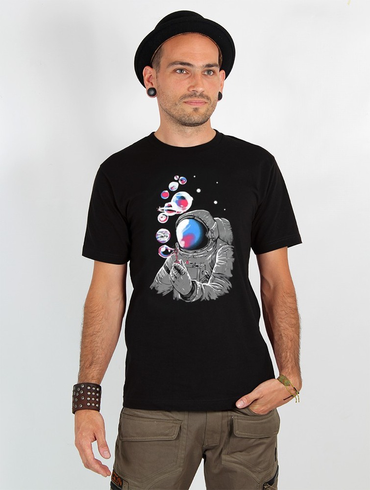 Toonzshop Astronaut Planet Bubble Printed Short Sleeve T-shirt Miesten T-Paita Mustat | 5720KBXSE