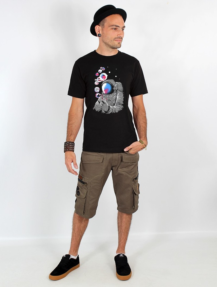 Toonzshop Astronaut Planet Bubble Printed Short Sleeve T-shirt Miesten T-Paita Mustat | 5720KBXSE