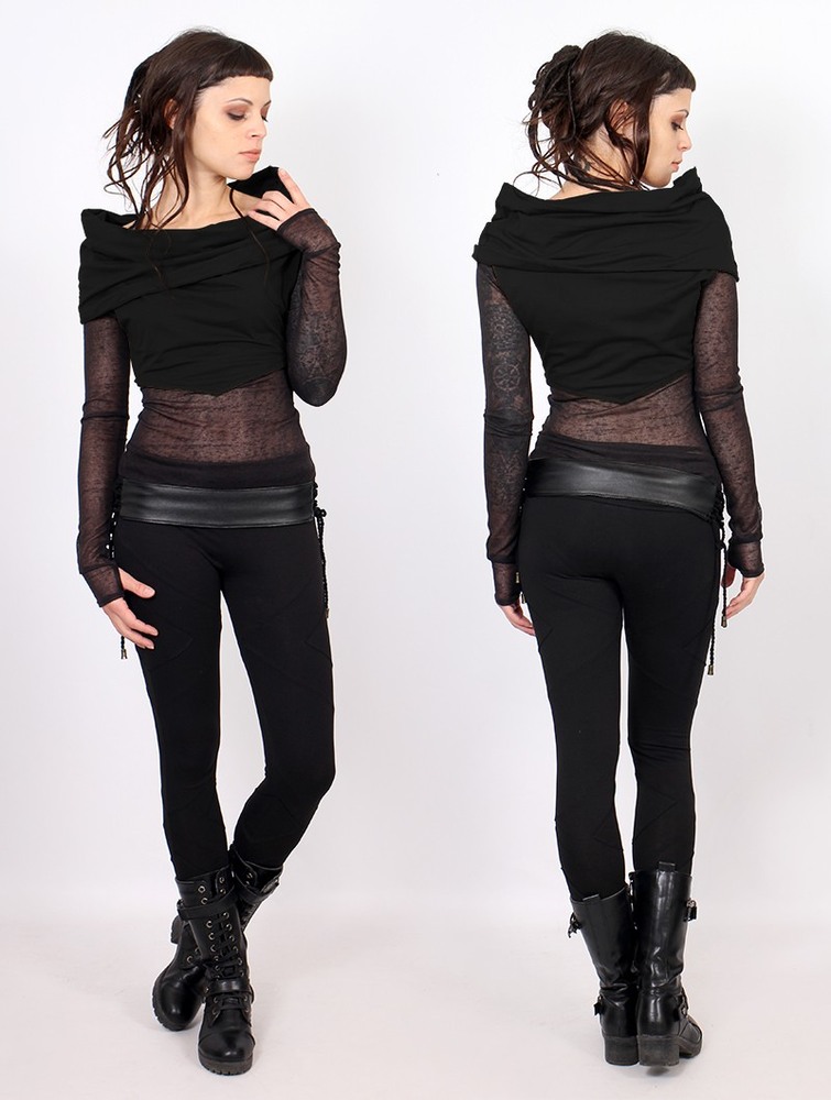 Toonzshop Azmiyäa Transparent Insert Long Sleeve Top Naisten Topit Mustat | 1579OKSMZ