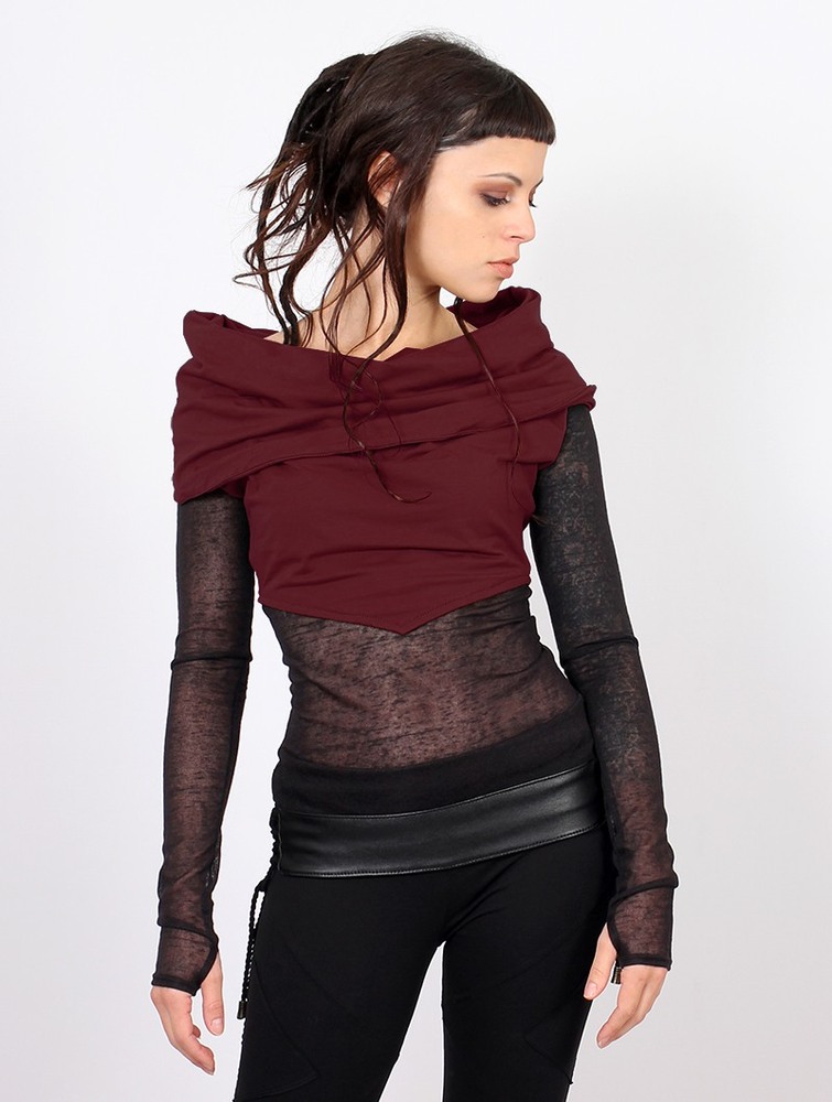 Toonzshop Azmiyäa Transparent Insert Long Sleeve Top Naisten Topit Wine | 5137CAKJQ