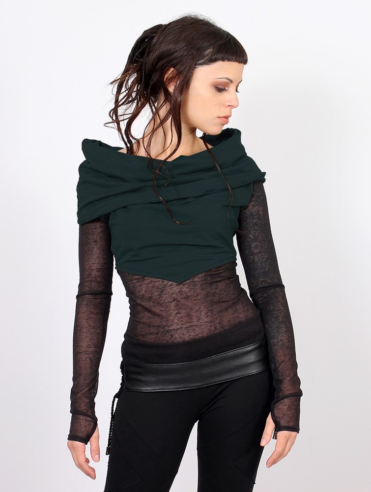 Toonzshop Azmiyäa Transparent Insert Long Sleeve Top Naisten Topit Sinivihreä | 7230QJCBV