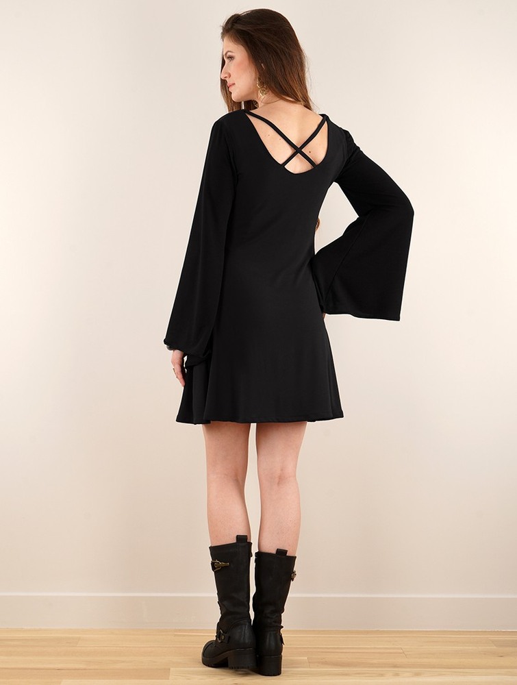 Toonzshop Black Moon Reversible Flared Long Sleeve Dress Naisten Mekko Mustat | 8749FYXNE