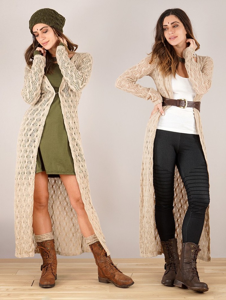 Toonzshop Boheme Crochet Long Cardigan Naisten Neuletakki Beige | 9834JTVXM