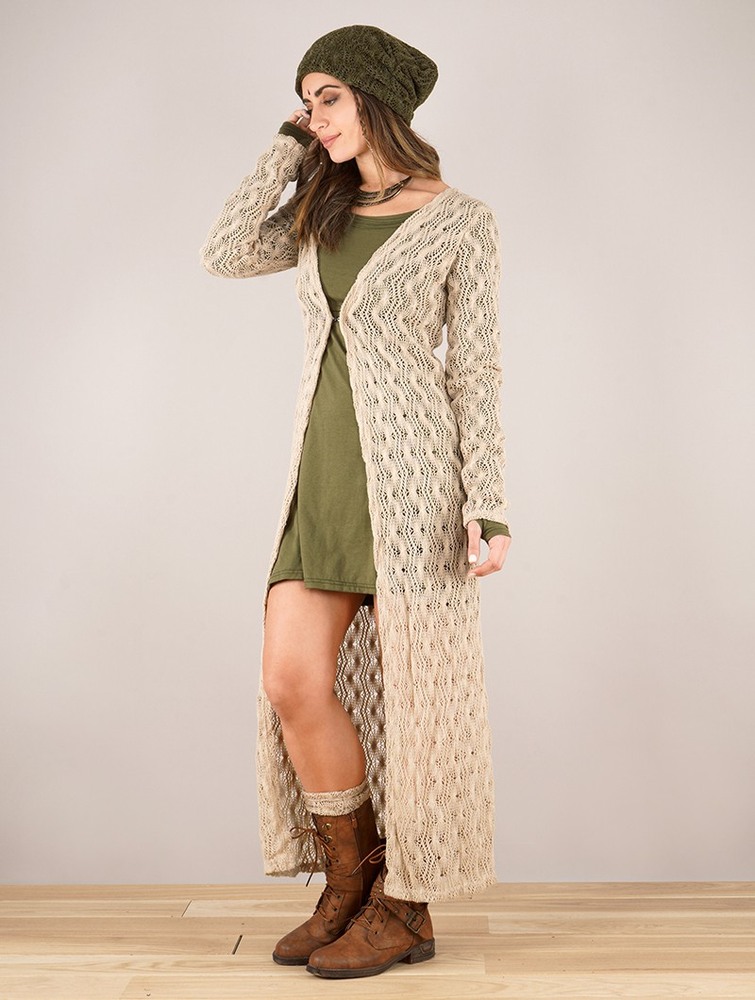 Toonzshop Boheme Crochet Long Cardigan Naisten Neuletakki Beige | 9834JTVXM