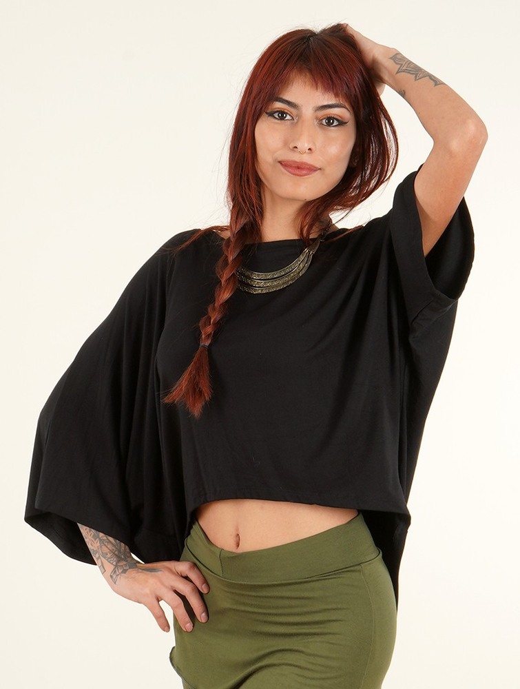 Toonzshop Daedra Bat Wing Sleeve Crop Top Naisten Topit Mustat | 2673WIURH