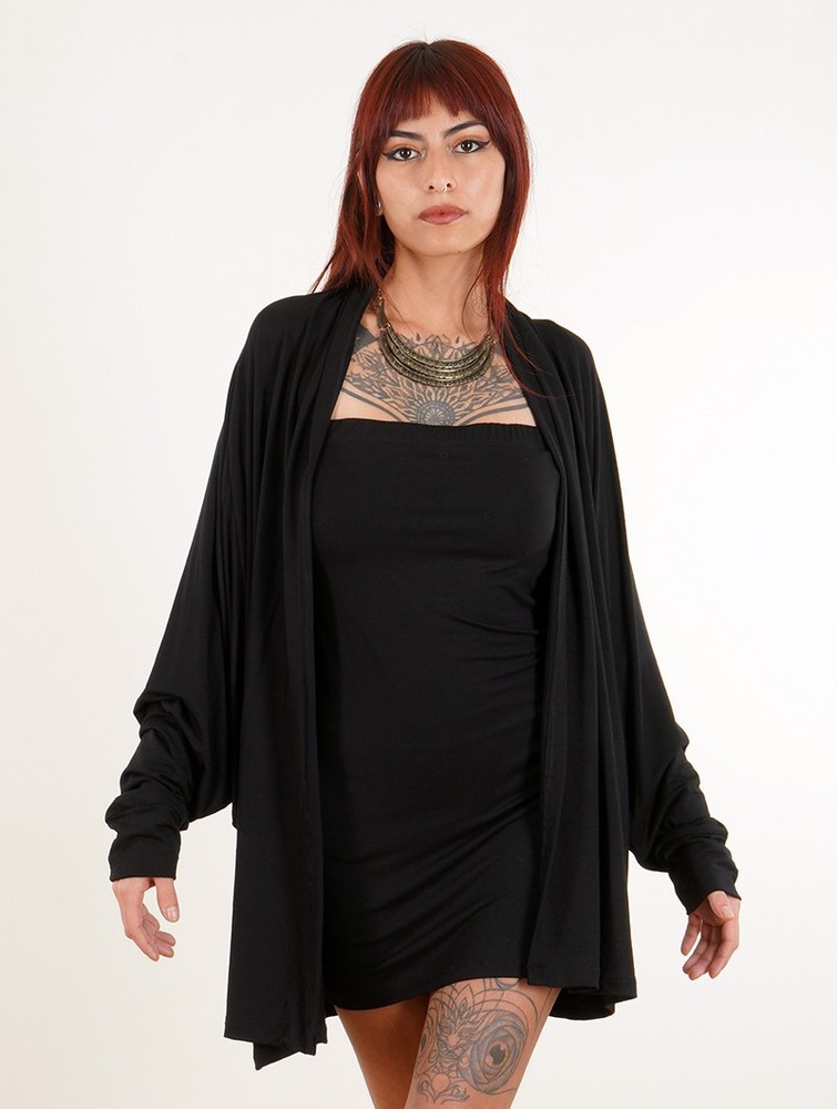 Toonzshop Daedra Bat Wing Sleeve Long Cardigan Naisten Neuletakki Mustat | 6950HXFCV