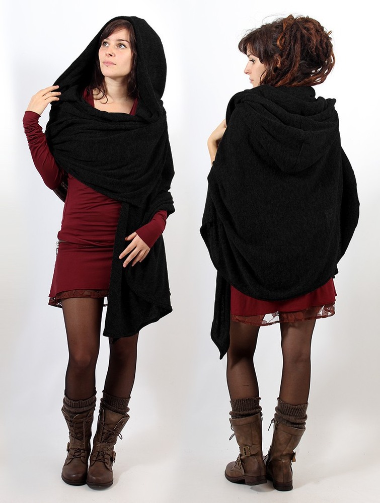 Toonzshop Danae Hooded Cape Naisten Ponchot Mustat | 2346PLIDV