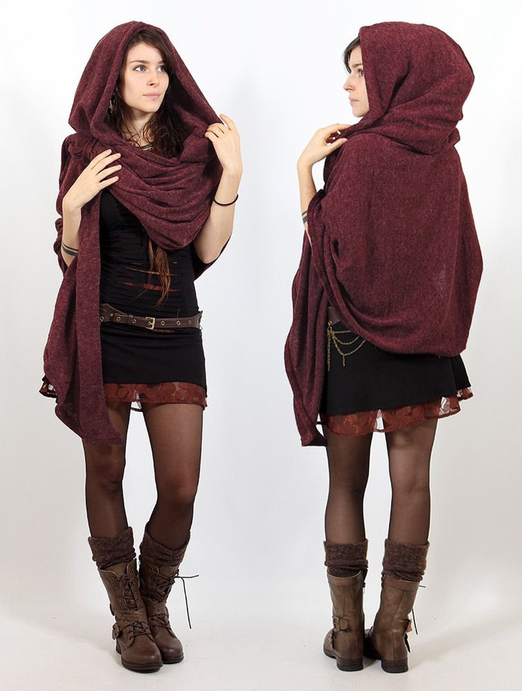 Toonzshop Danae Hooded Cape Naisten Ponchot Mottled wine | 6041MWPNA