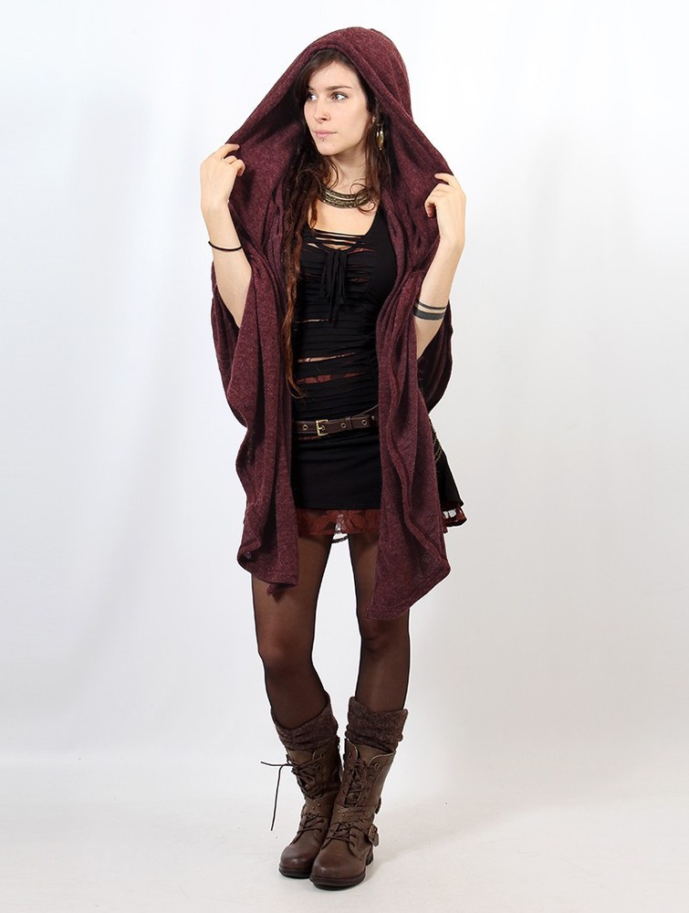 Toonzshop Danae Hooded Cape Naisten Ponchot Mottled wine | 6041MWPNA