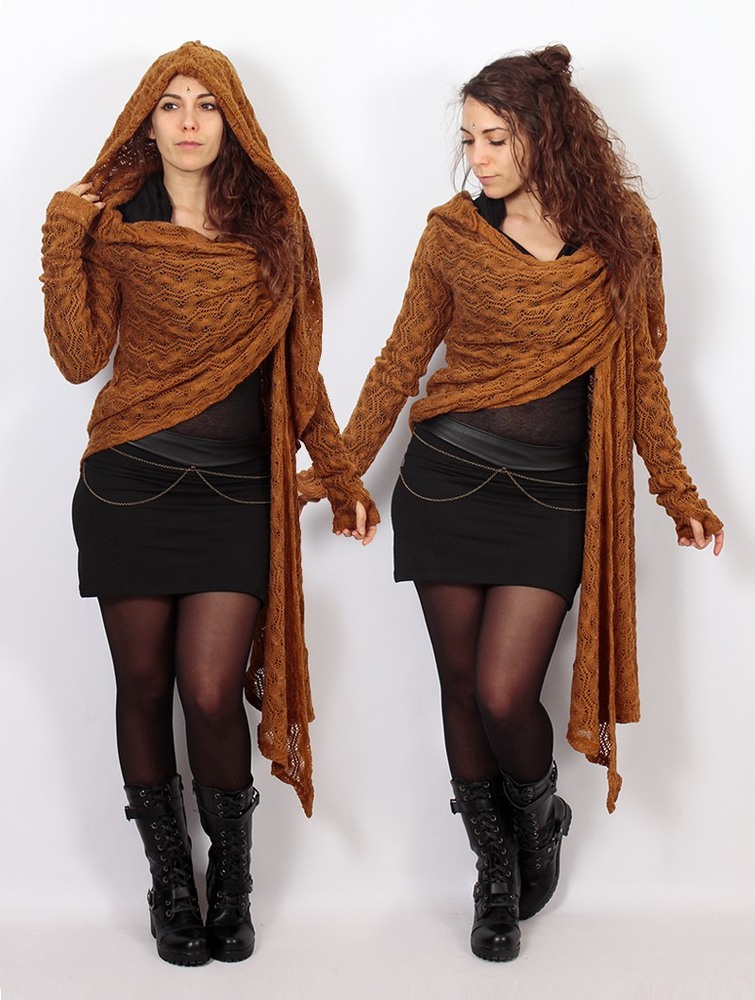 Toonzshop Danaeriz Long Sleeve Hooded Crochet Shawl Cardigan Naisten Neuletakki Rusty | 6078YELXK