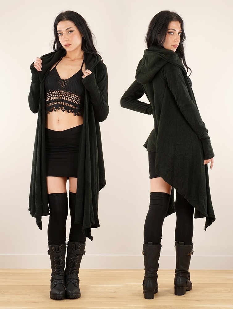 Toonzshop Danaeriz Long Sleeve Hooded Shawl Cardigan Naisten Neuletakki Mustat | 2059YKUXD