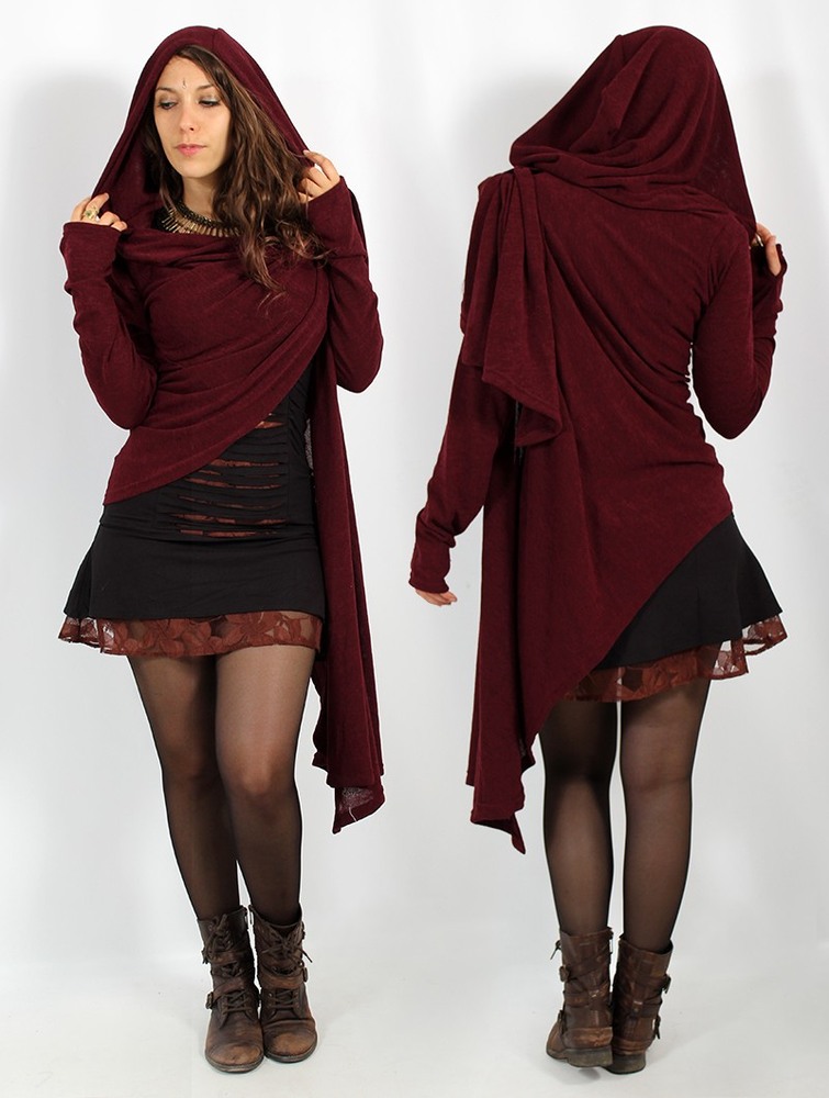 Toonzshop Danaeriz Long Sleeve Hooded Shawl Cardigan Naisten Neuletakki Wine | 3495CWOXB