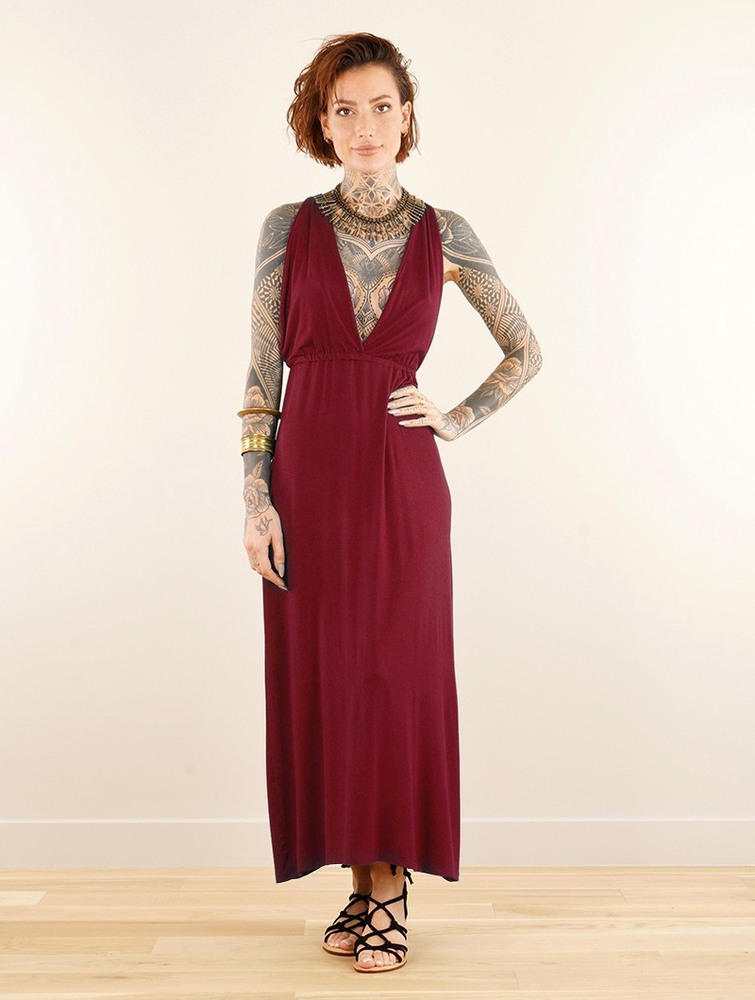 Toonzshop Darayava Long Slit V-neck Dress Naisten Mekko Wine | 7894SYVRA