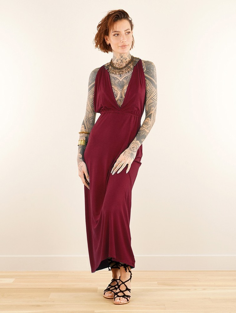 Toonzshop Darayava Long Slit V-neck Dress Naisten Mekko Wine | 7894SYVRA