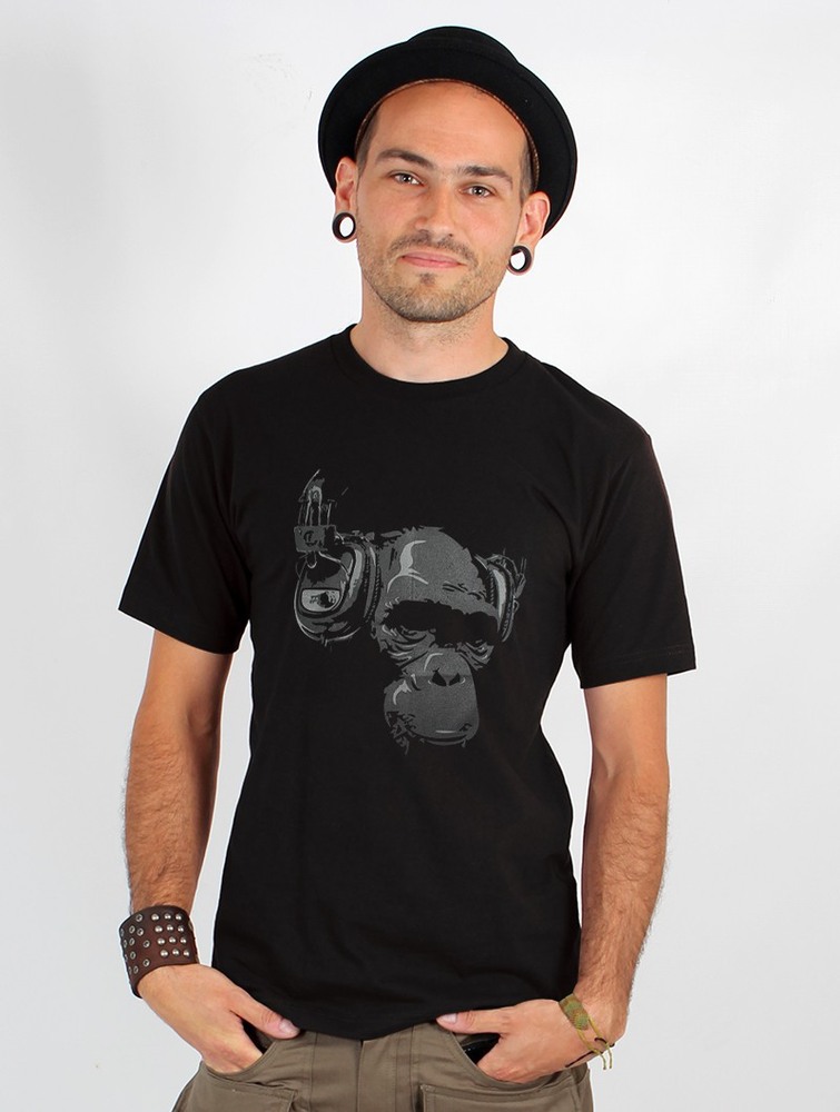 Toonzshop Dj Monkey Printed Short Sleeve T-shirt Miesten T-Paita Mustat | 0481FNOYW