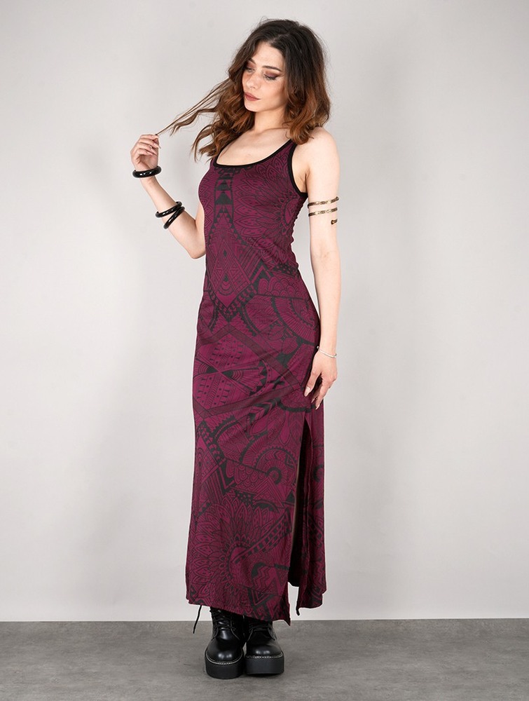 Toonzshop Electra Africa Printed Long Split Strappy Dress Naisten Mekko Wine | 3751MGCJO