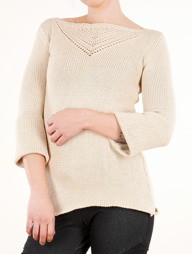 Toonzshop Endariadef Open Work Boat Neck Knit Sweater Naisten Villapaita Beige | 9502FJVIG