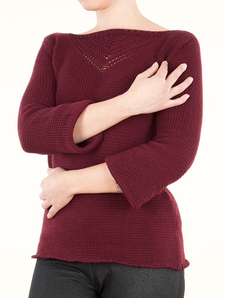 Toonzshop Endariadef Open Work Boat Neck Knit Sweater Naisten Villapaita Wine | 6941CAJQZ